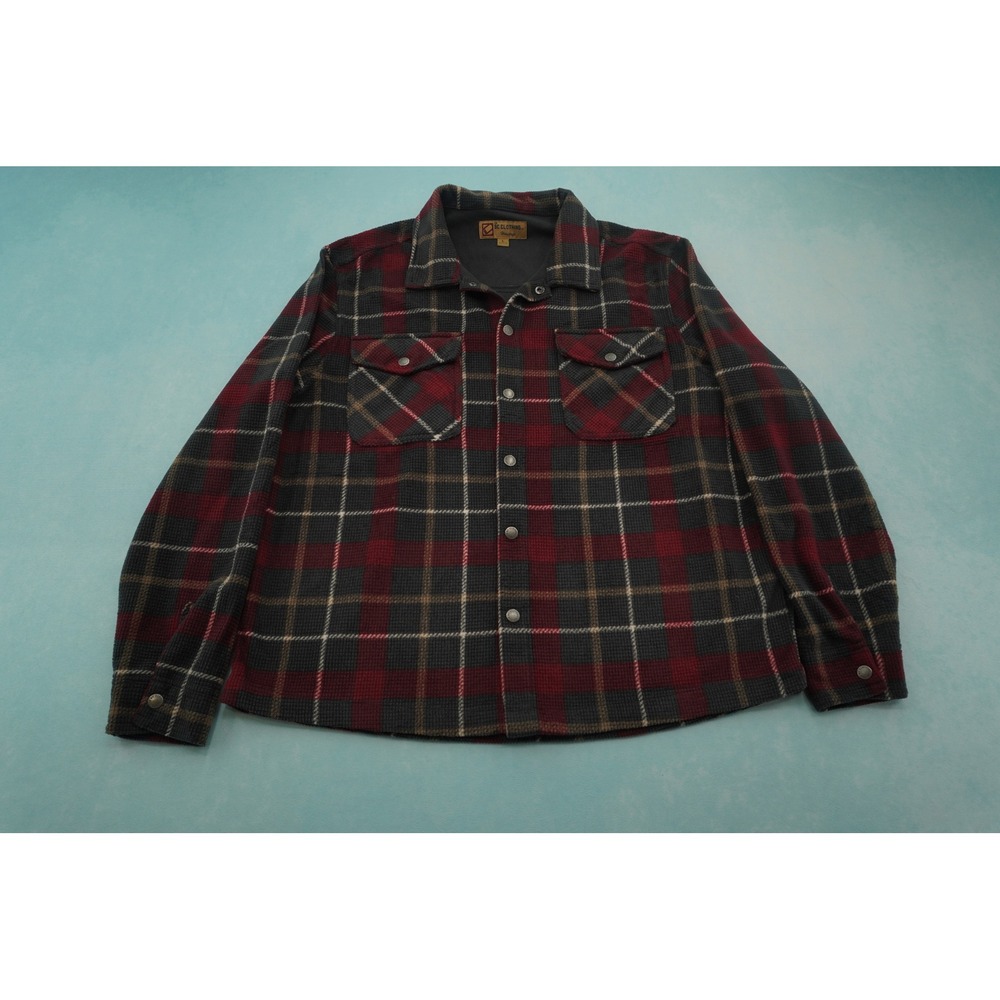 KC Clothing Mens L Red Black Plaid Lined Flannel Shirt Jacket Button Up Shacket